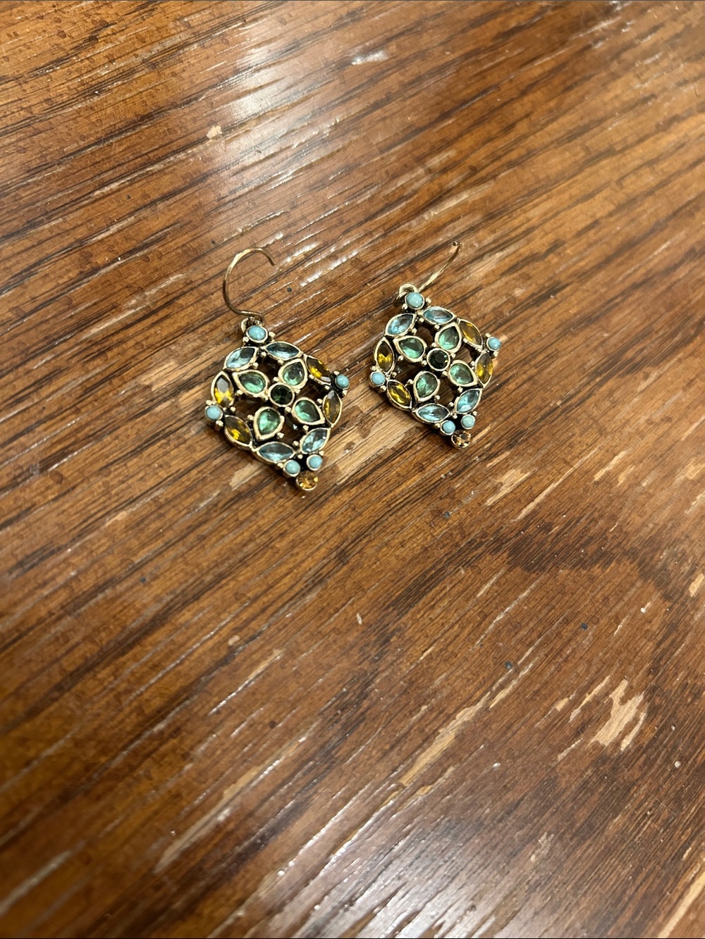 Monet Gold-Tone Multi-Stone Drop Earrings in Green, Gold, and Blue